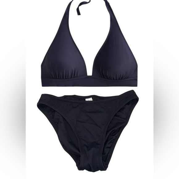 J Crew Black Halter Tie Back Bikini Top Bottom SET Size S - Picture 1 of 17